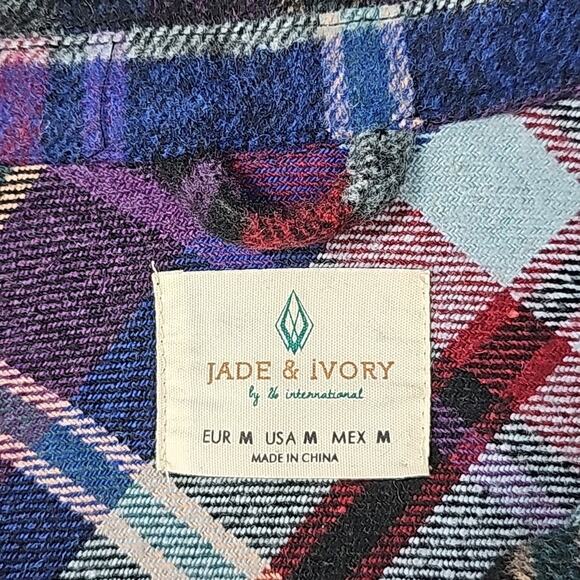 NWT Womens Sz M Shacket Blue and Red Plaid Pockets Wool Blend Jade and Ivory - Picture 3 of 13